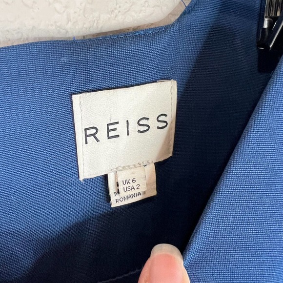 Reiss Women Tie Waist Asymmetrical Mini Dress 2 Navy Blue Capsule Classy Work - Picture 5 of 12